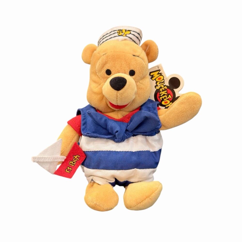 Vintage 90’s Disney Store Nautical Pooh Mini Bean Bag Plush NWT Mouseketoys Tag